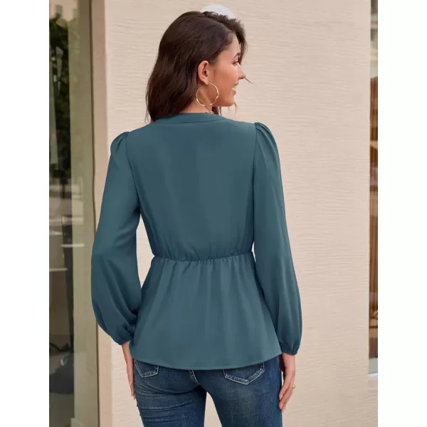 GRACE KARIN 2023 Womens Elegant Peplum Tops V Neck Tie Front Short Bell Sleeve Shirts Tops BlouseGray Bluel43