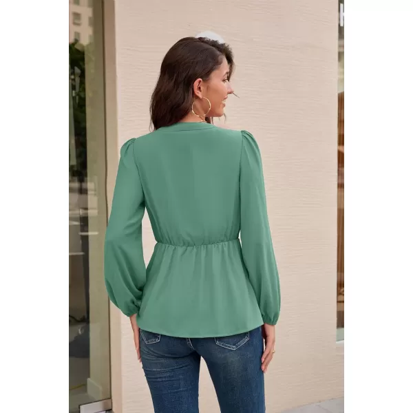 GRACE KARIN 2023 Womens Elegant Peplum Tops V Neck Tie Front Short Bell Sleeve Shirts Tops BlouseGray Greenl43