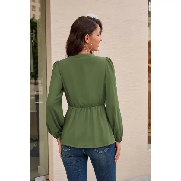 GRACE KARIN 2023 Womens Elegant Peplum Tops V Neck Tie Front Short Bell Sleeve Shirts Tops BlouseOlive Greenl43