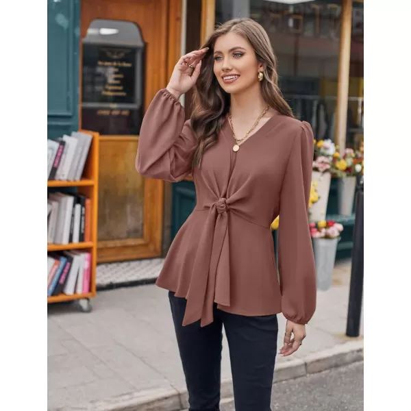 GRACE KARIN 2023 Womens Elegant Peplum Tops V Neck Tie Front Short Bell Sleeve Shirts Tops BlousePinkl43