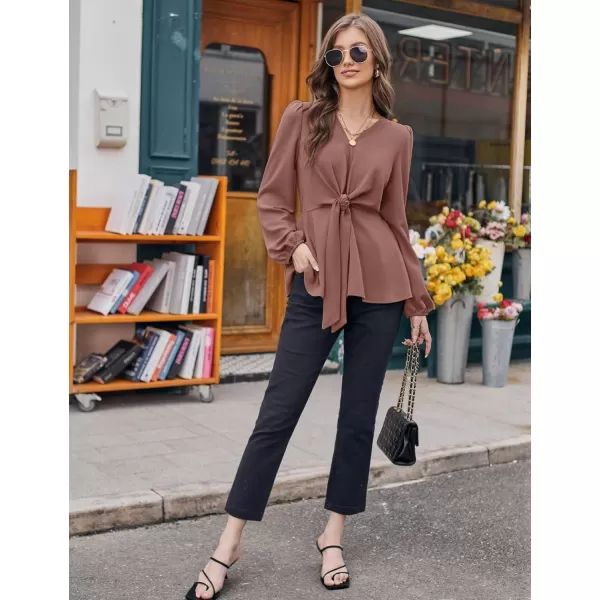 GRACE KARIN 2023 Womens Elegant Peplum Tops V Neck Tie Front Short Bell Sleeve Shirts Tops BlousePinkl43