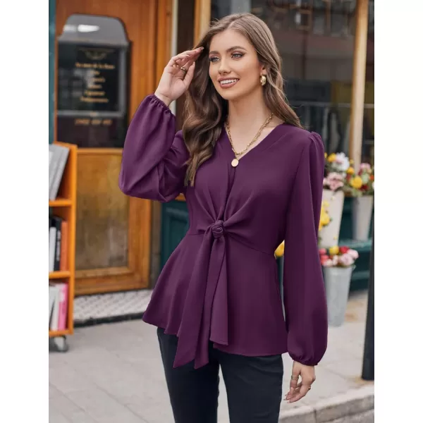 GRACE KARIN 2023 Womens Elegant Peplum Tops V Neck Tie Front Short Bell Sleeve Shirts Tops BlousePurplel43