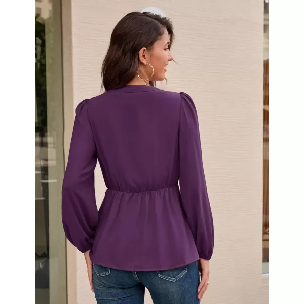 GRACE KARIN 2023 Womens Elegant Peplum Tops V Neck Tie Front Short Bell Sleeve Shirts Tops BlousePurplel43