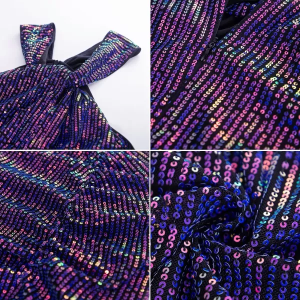 GRACE KARIN 2023 Womens Halter Sequin Dress Sleeveless Ruffle Midi Cocktail Party Dress Bodycon Split Mermaid DressesBlackpurplesequin