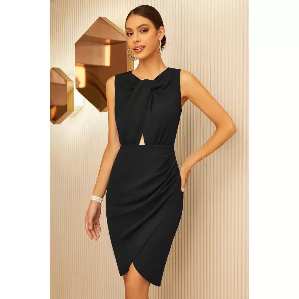 GRACE KARIN 2023 Womens Sleeveless CutOut Dress Twisted Knot Ruched Bodycon Dress Cocktail Party Work Formal DressBlack