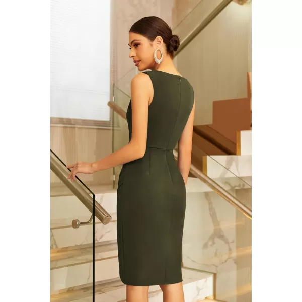 GRACE KARIN 2023 Womens Sleeveless CutOut Dress Twisted Knot Ruched Bodycon Dress Cocktail Party Work Formal DressDark Olive Green