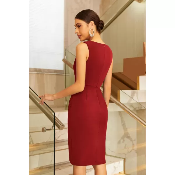 GRACE KARIN 2023 Womens Sleeveless CutOut Dress Twisted Knot Ruched Bodycon Dress Cocktail Party Work Formal DressWine Red