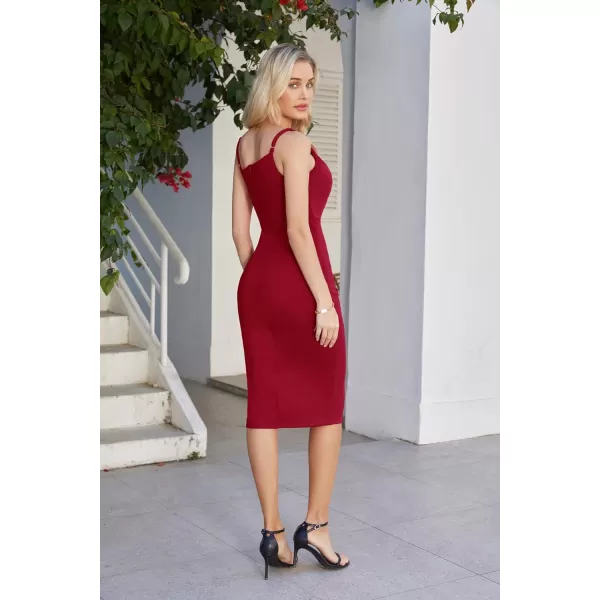 GRACE KARIN 2023 Womens Spaghetti Straps Wedding Guest Dresses Split Hem Ruched Bodycon DressWine Red