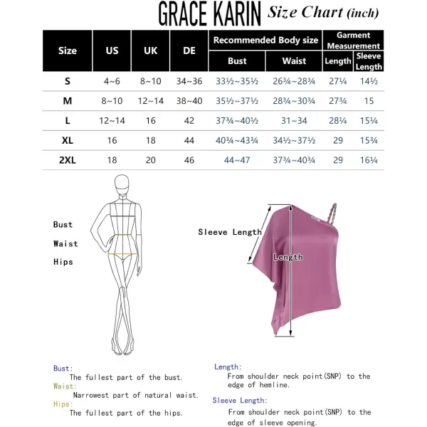 GRACE KARIN 2023 Womens Summer Satin One Shoulder Tops 34 Bell Sleeve Rhinestone Strap Asymmetrical Blouse ShirtBlacksatin