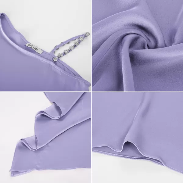 GRACE KARIN 2023 Womens Summer Satin One Shoulder Tops 34 Bell Sleeve Rhinestone Strap Asymmetrical Blouse ShirtLilac Purplesatin