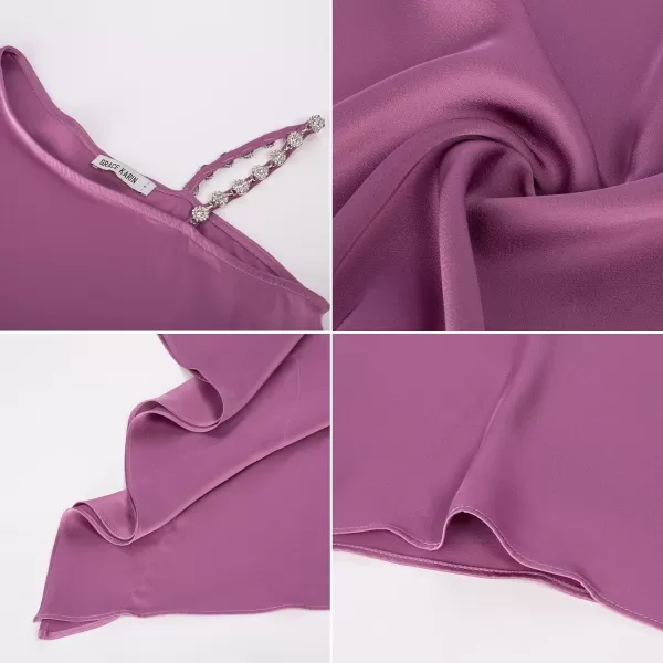 GRACE KARIN 2023 Womens Summer Satin One Shoulder Tops 34 Bell Sleeve Rhinestone Strap Asymmetrical Blouse ShirtPink Purplesatin