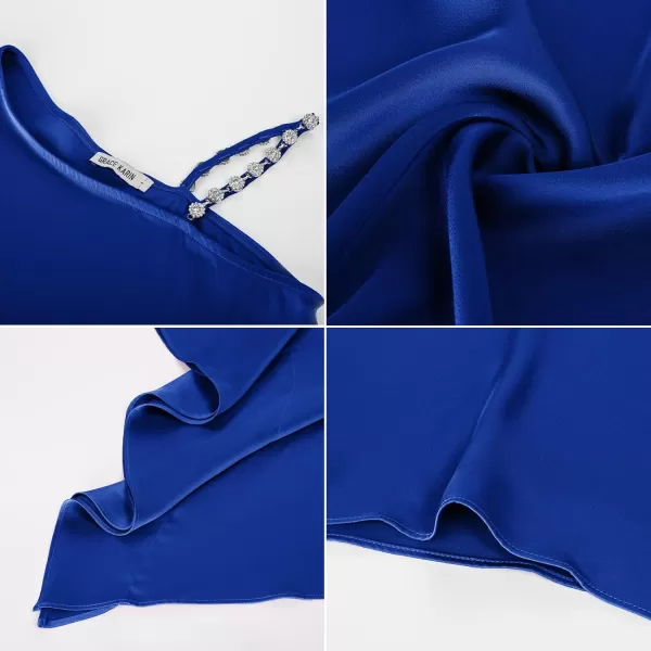 GRACE KARIN 2023 Womens Summer Satin One Shoulder Tops 34 Bell Sleeve Rhinestone Strap Asymmetrical Blouse ShirtRoyal Bluesatin