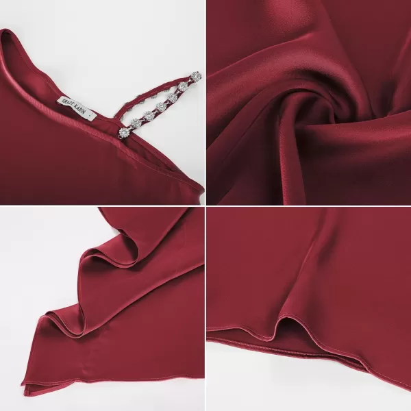 GRACE KARIN 2023 Womens Summer Satin One Shoulder Tops 34 Bell Sleeve Rhinestone Strap Asymmetrical Blouse ShirtWine Redsatin