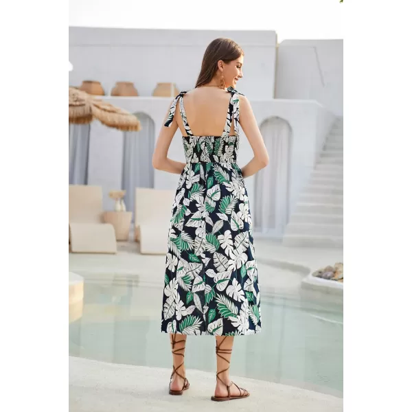 GRACE KARIN 2024 Summer Sleeveless Spaghetti Strap Floral Print Smocked High Waist Shirred Midi Dress Beach Sun DressTropical