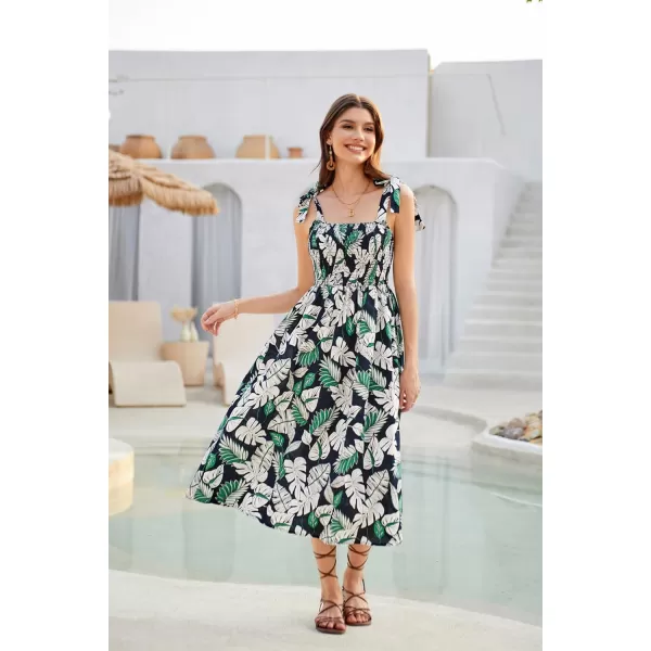 GRACE KARIN 2024 Summer Sleeveless Spaghetti Strap Floral Print Smocked High Waist Shirred Midi Dress Beach Sun DressTropical