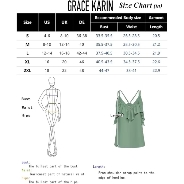 GRACE KARIN 2024 Summer V Neck Lace Trim Ruffled Tank Tops Spaghetti Strap Sleeveless Casual Strappy Camisole ShirtsBlack