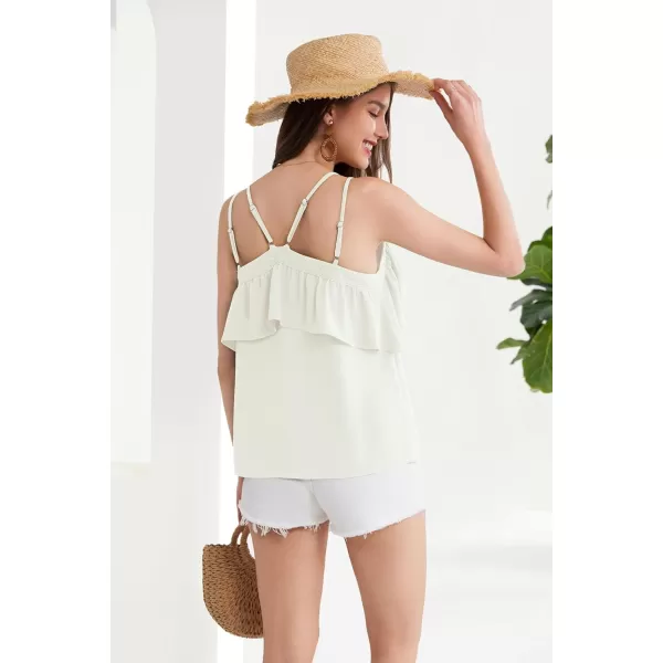 GRACE KARIN 2024 Summer V Neck Lace Trim Ruffled Tank Tops Spaghetti Strap Sleeveless Casual Strappy Camisole ShirtsWhite