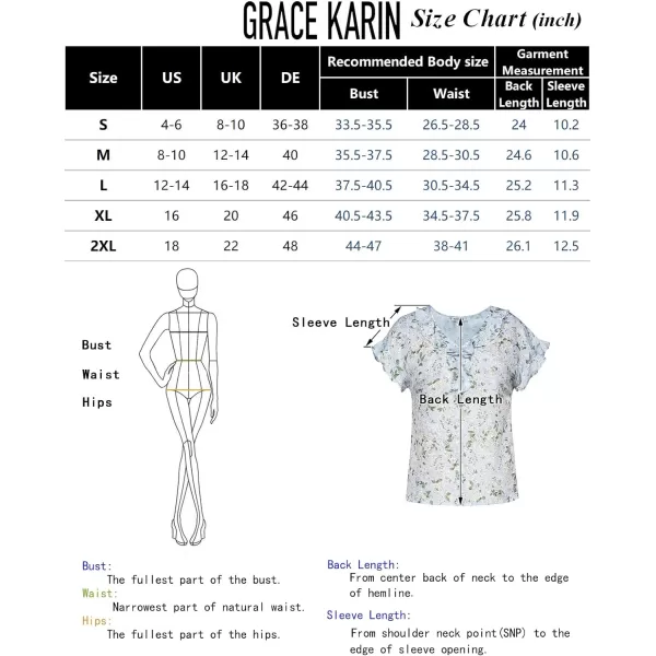 GRACE KARIN 2024 Summer V Neck Ruffle Short Sleeve Blouse Casual Loose Fit Shirts TopsBlack