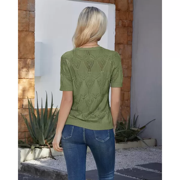 GRACE KARIN 2024 Summer Womens Short Sleeve Crochet Cardigan Shrug V Neck Bolero Sweater TopsArmy Green