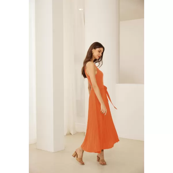 GRACE KARIN 2024 Womens Casual Summer Sleeveless Pleated Flowy Pocket Midi Aline Dresses with BeltOrange