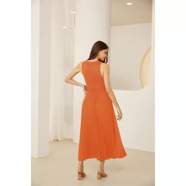 GRACE KARIN 2024 Womens Casual Summer Sleeveless Pleated Flowy Pocket Midi Aline Dresses with BeltOrange