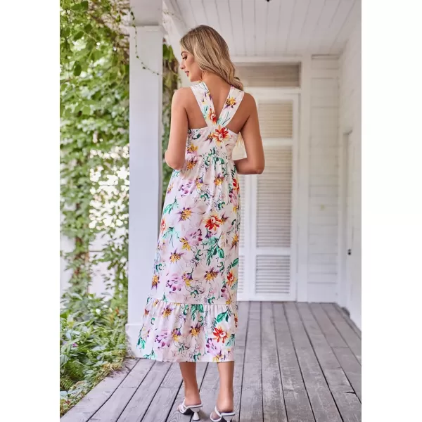 GRACE KARIN 2024 Womens Criss Cross Halter Neck Sleeveless Summer Floral Print Flowy A Line Maxi DressWhite Floral