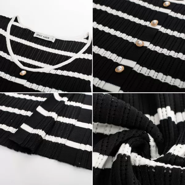 GRACE KARIN 2024 Womens Crochet Sweater Dress Summer Sleeveless Striped Knit Dress Hollow Out Bodycon Tank Midi DressesBlack White Stripe