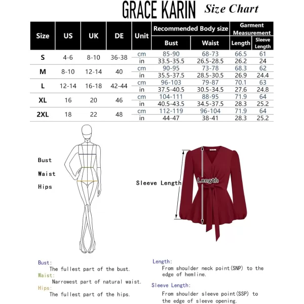 GRACE KARIN 2024 Womens Elegant Peplum Tops V Neck Tie Front Short Bell Sleeve Shirts Tops BlouseBrownl43