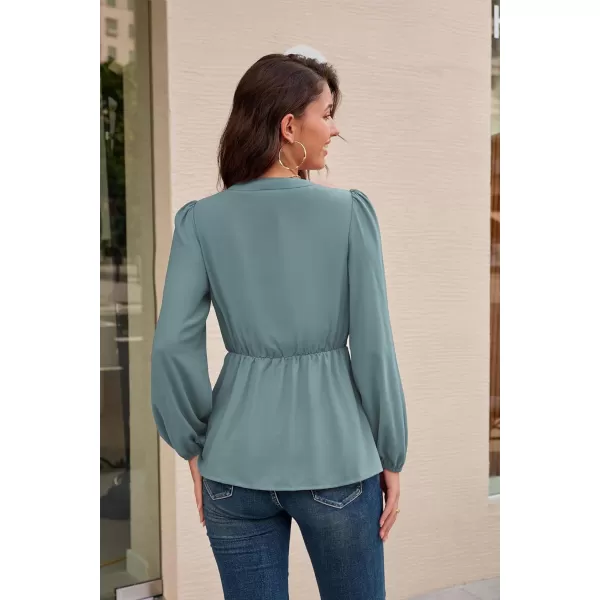 GRACE KARIN 2024 Womens Elegant Peplum Tops V Neck Tie Front Short Bell Sleeve Shirts Tops BlouseGrayl43