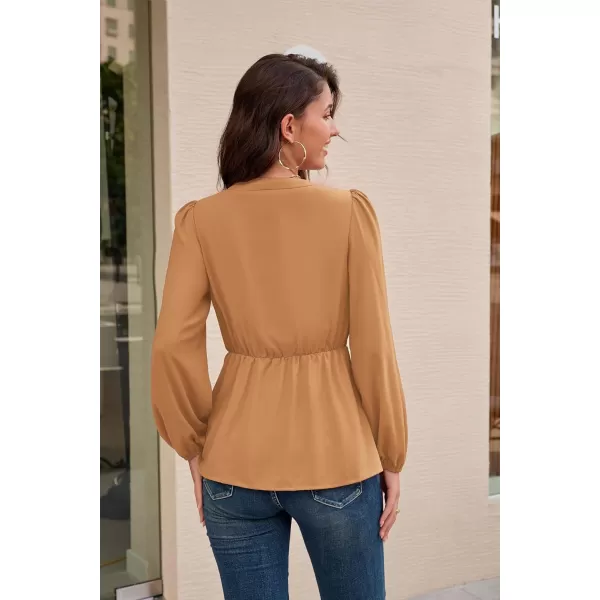 GRACE KARIN 2024 Womens Elegant Peplum Tops V Neck Tie Front Short Bell Sleeve Shirts Tops BlouseKhakil43