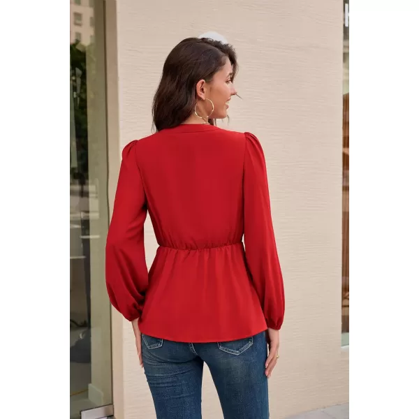 GRACE KARIN 2024 Womens Elegant Peplum Tops V Neck Tie Front Short Bell Sleeve Shirts Tops BlouseRedl43
