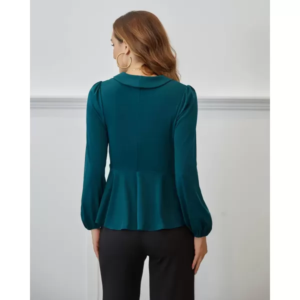 GRACE KARIN 2024 Womens Elegant Tops Long Sleeve Wrap Tops V Neck Formal Work Blouses Dressy ShirtsDark Green