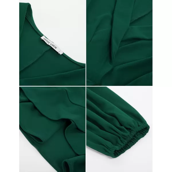 GRACE KARIN 2024 Womens Elegant Tops Long Sleeve Wrap Tops V Neck Formal Work Blouses Dressy ShirtsGreen