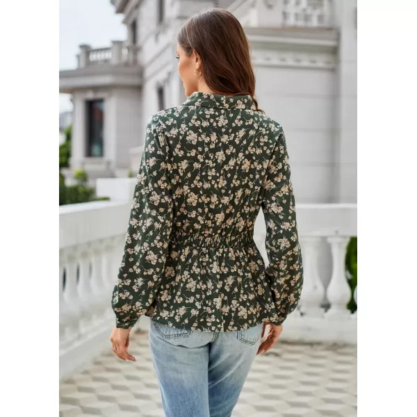 GRACE KARIN 2024 Womens Elegant Tops Long Sleeve Wrap Tops V Neck Formal Work Blouses Dressy ShirtsGreen Floral