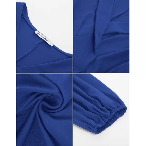GRACE KARIN 2024 Womens Elegant Tops Long Sleeve Wrap Tops V Neck Formal Work Blouses Dressy ShirtsRoyal Blue