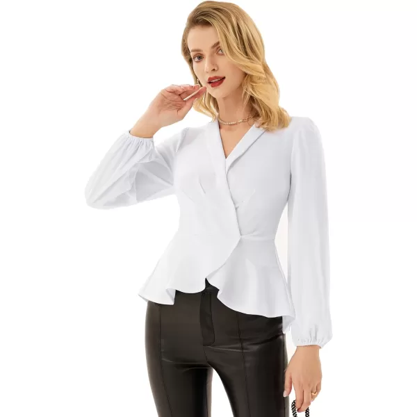 GRACE KARIN 2024 Womens Elegant Tops Long Sleeve Wrap Tops V Neck Formal Work Blouses Dressy ShirtsWhite