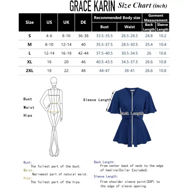 GRACE KARIN 2024 Womens Elegant V Neck Peplum Tops Tie Front Short Bell Sleeve Shirts Tops BlouseBrown