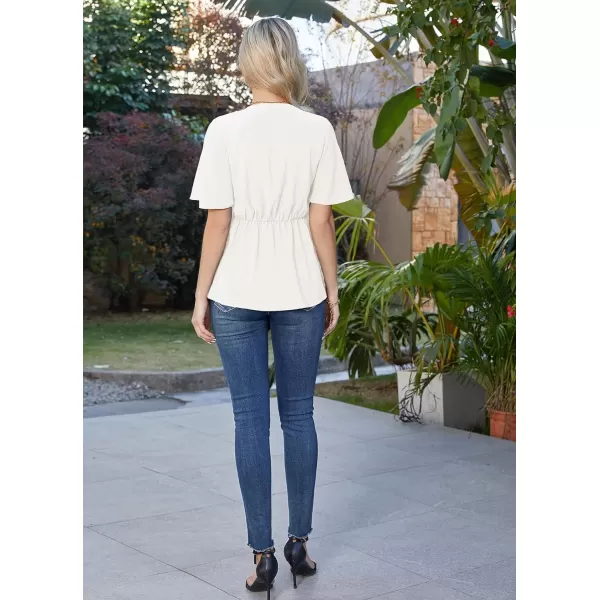 GRACE KARIN 2024 Womens Elegant V Neck Peplum Tops Tie Front Short Bell Sleeve Shirts Tops BlouseWhite