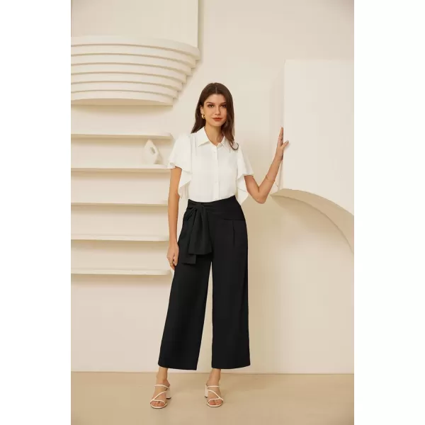 GRACE KARIN 2024 Womens High Waisted Dress Pants Wide Leg Palazzo Dressy Trousers Tie Front Business Casual Trendy PantBlack