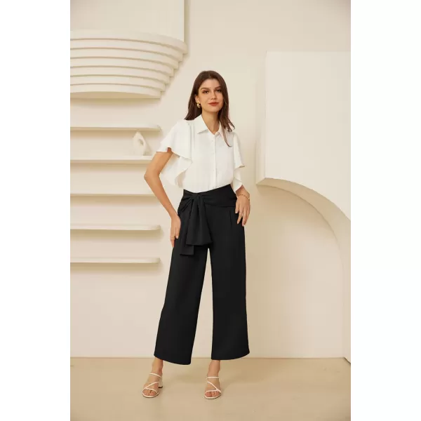 GRACE KARIN 2024 Womens High Waisted Dress Pants Wide Leg Palazzo Dressy Trousers Tie Front Business Casual Trendy PantBlack