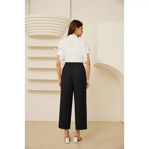 GRACE KARIN 2024 Womens High Waisted Dress Pants Wide Leg Palazzo Dressy Trousers Tie Front Business Casual Trendy PantBlack