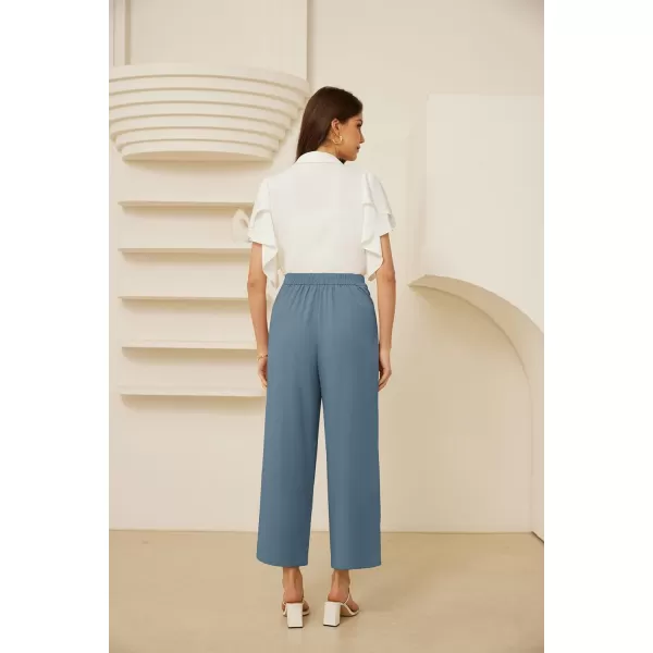 GRACE KARIN 2024 Womens High Waisted Dress Pants Wide Leg Palazzo Dressy Trousers Tie Front Business Casual Trendy PantGray Blue