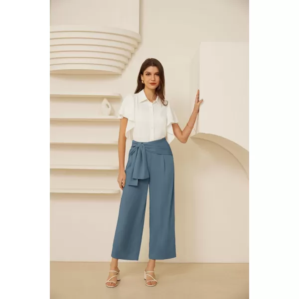 GRACE KARIN 2024 Womens High Waisted Dress Pants Wide Leg Palazzo Dressy Trousers Tie Front Business Casual Trendy PantGray Blue