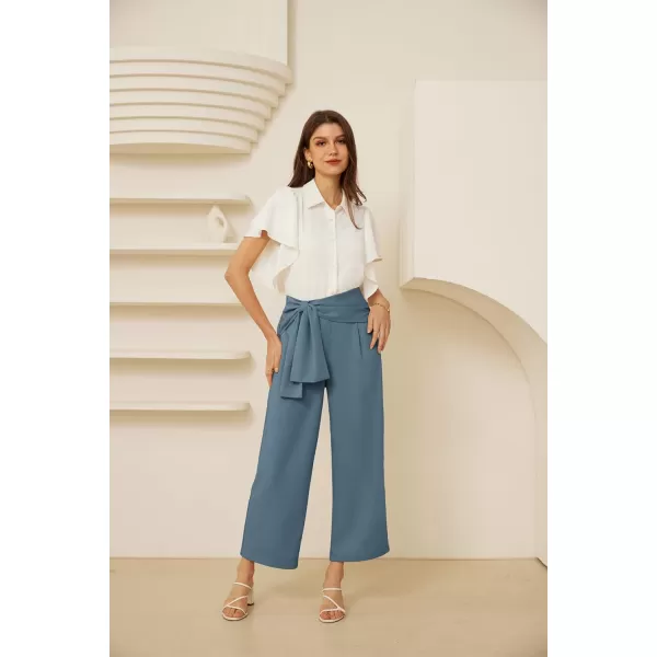 GRACE KARIN 2024 Womens High Waisted Dress Pants Wide Leg Palazzo Dressy Trousers Tie Front Business Casual Trendy PantGray Blue