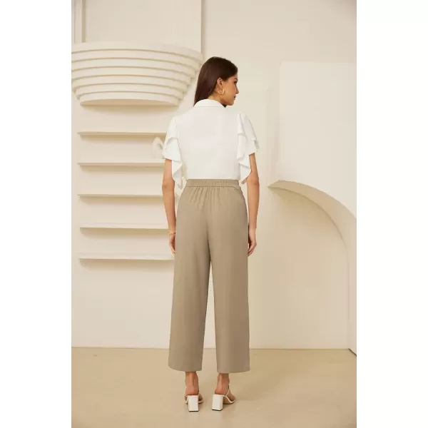 GRACE KARIN 2024 Womens High Waisted Dress Pants Wide Leg Palazzo Dressy Trousers Tie Front Business Casual Trendy PantKhaki