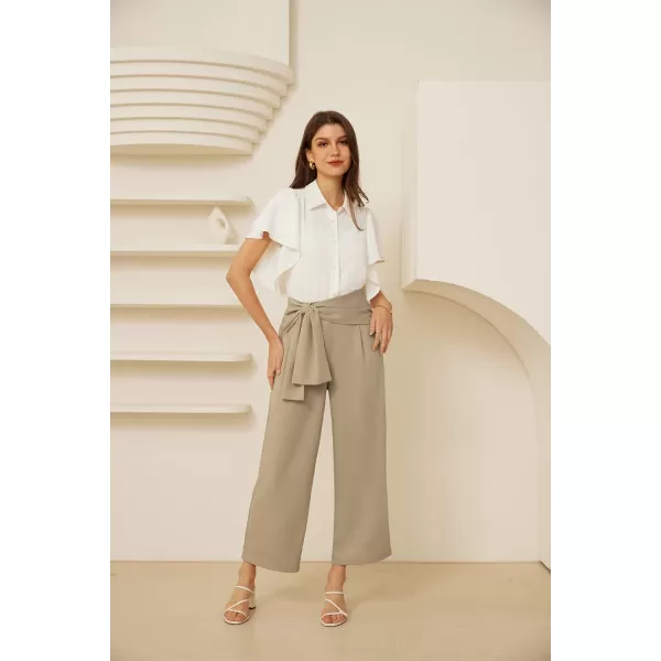 GRACE KARIN 2024 Womens High Waisted Dress Pants Wide Leg Palazzo Dressy Trousers Tie Front Business Casual Trendy PantKhaki