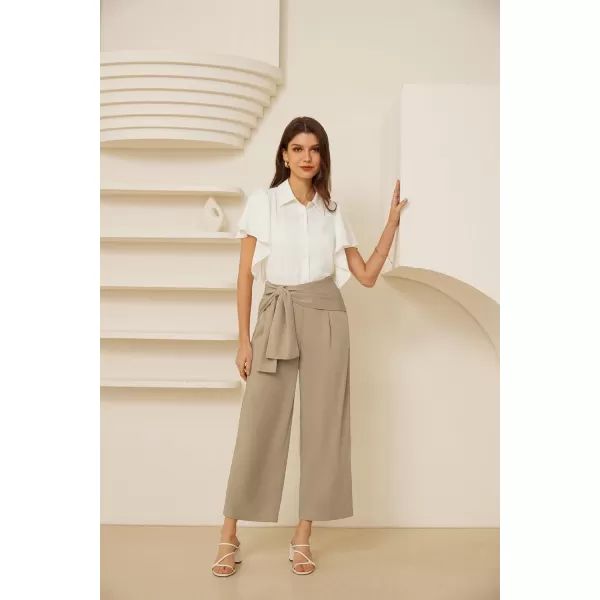 GRACE KARIN 2024 Womens High Waisted Dress Pants Wide Leg Palazzo Dressy Trousers Tie Front Business Casual Trendy PantKhaki