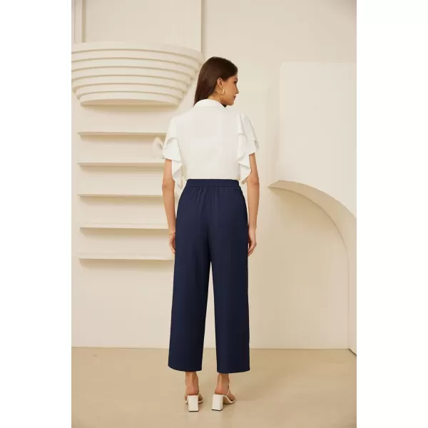 GRACE KARIN 2024 Womens High Waisted Dress Pants Wide Leg Palazzo Dressy Trousers Tie Front Business Casual Trendy PantNavy Blue