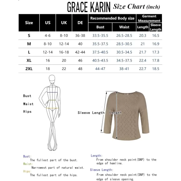 GRACE KARIN 2024 Womens HollowOut 34 Sleeve Lightweight Sweater Boat Neck Off The Shoulder Sweater Crochet TopBlack