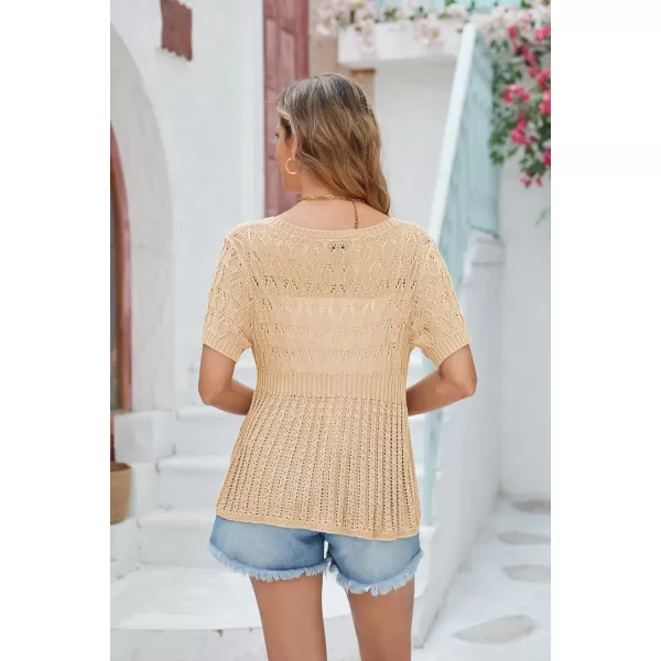 GRACE KARIN 2024 Womens Lightweight Short Sleeve Crochet Open Front Shrug Cardigan SweatersApricot